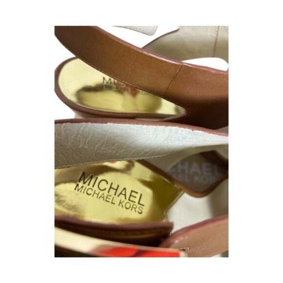 Michael Michael Kors Josephine Leather Wedge Sandals – Size 8.5 (Luggage Brown) - Picture 4 of 12